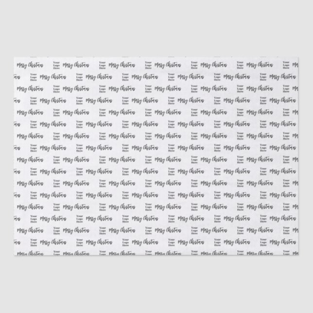 Business Logo Merry Christmas Script Black & White Tissue Paper (Front)