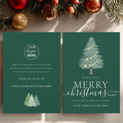 Business Logo Merry Christmas Tree Festive Lights Holiday Card