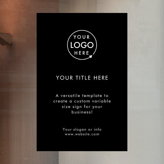 Business Logo | Minimal Black Stylish Promotional Window Cling (Professional editable window decal template for events & small business promotion.)