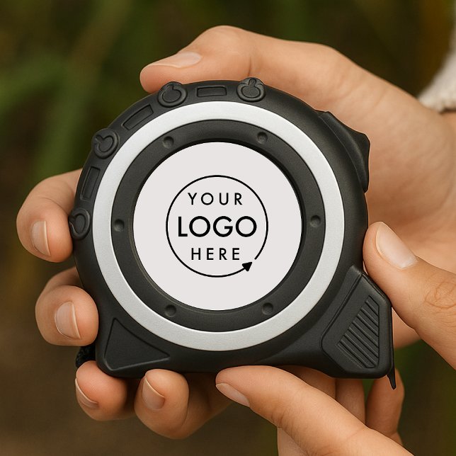Business Logo Minimal Professional White Tape Measure (Minimal white company branded professional tape measures for business promotion & swag.)