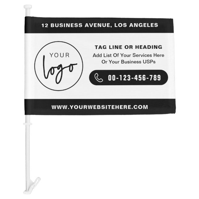 Business Logo Minimal Promotional Bumper Company Car Flag (Front)