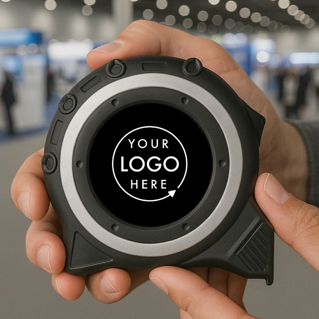 Business Logo Minimal Stylish Professional Black Tape Measure (Sleek black company branded professional tape measures for business promotion & swag.)