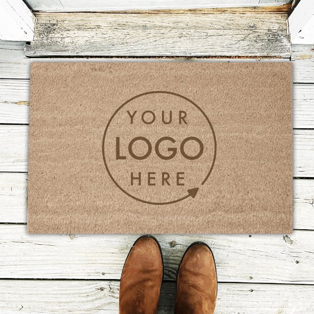Business Logo Minimal Stylish Professional Fiber Doormat (Company branded professional coir fiber doormat for small business entrances & promotion.)