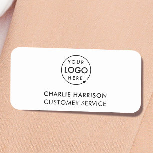 Business Logo   Minimal White Employee Staff Name Tag