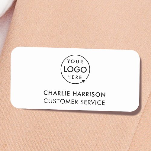 Business Logo  Minimal White Employee Staff Name Tag