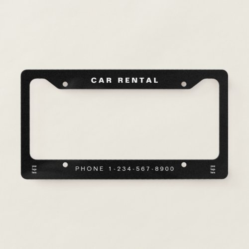 Business Logo Minimalist Black Car Rental License Plate Frame