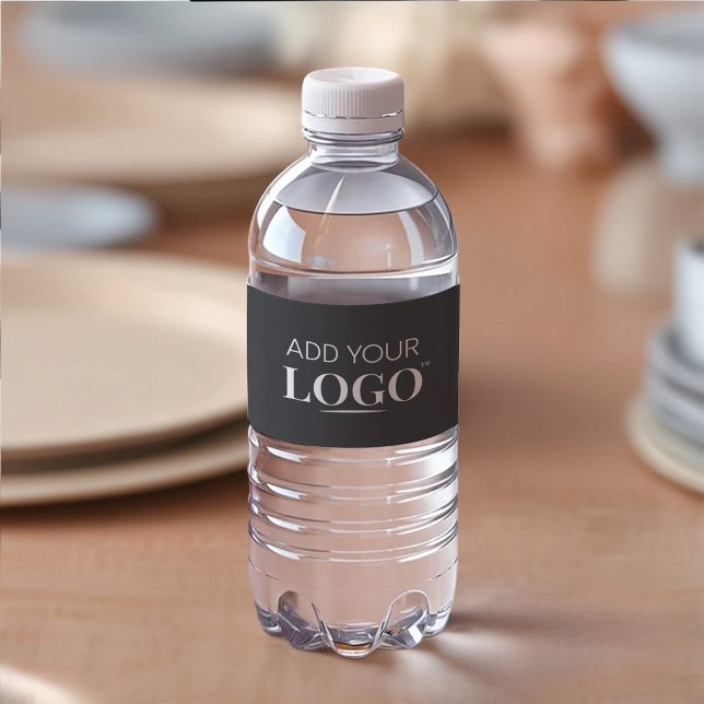 Business Logo Minimalist Black Water Bottle Label (Creator Uploaded)