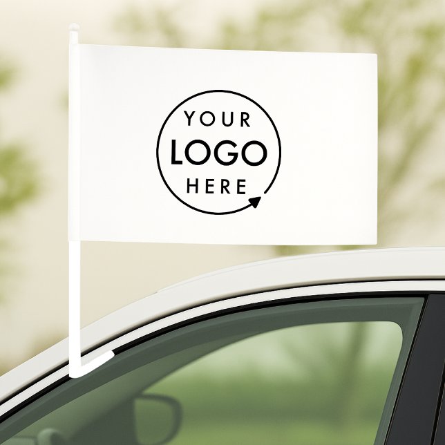 Business Logo Minimalist Clean Simple Plain White Car Flag (Company branded professional car flags for small business promotion & car fleet marketing.)