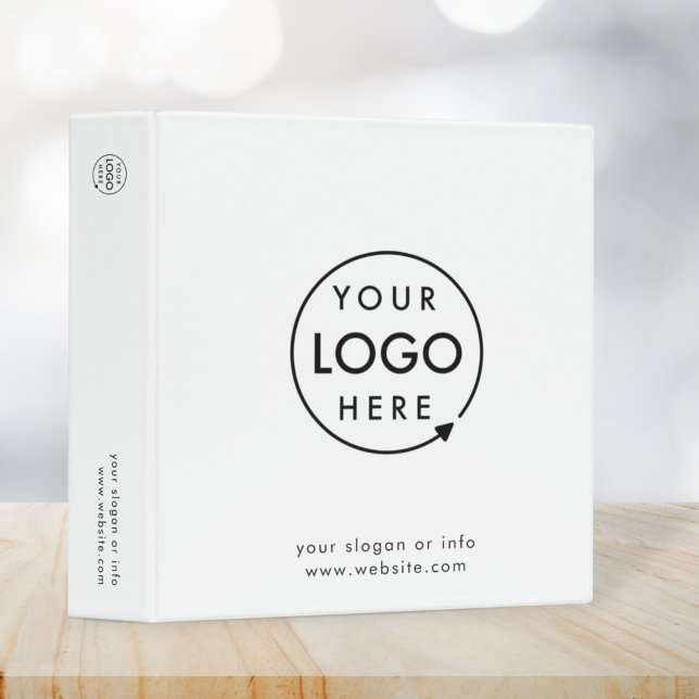 Business Logo | Minimalist Clean Simple White 3 Ring Binder (Minimalist white company branded binders for small business presentation & office record keeping.)