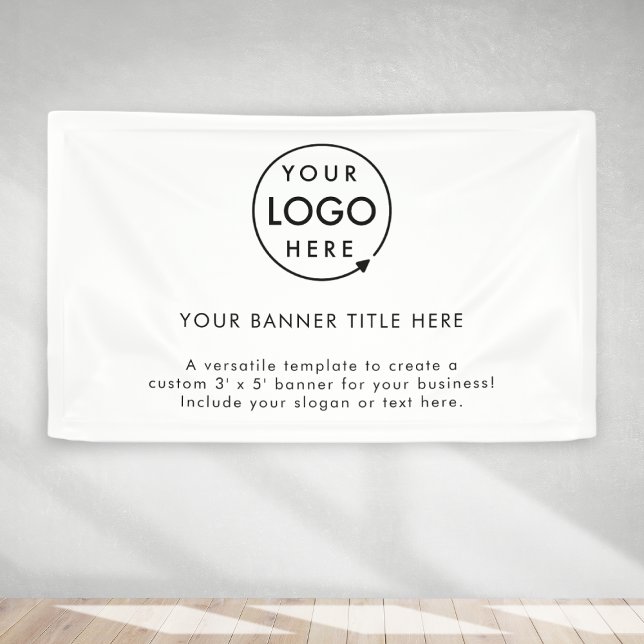 Business Logo | Minimalist Clean Simple White 5' Banner (Company branded professional vinyl banners signs for small business promotion & marketing.)