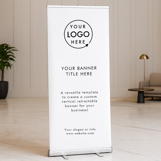 Business Logo | Minimalist Clean Simple White Retractable Banner (Company branded professional retractable roller banner signs for business promotion & marketing.)