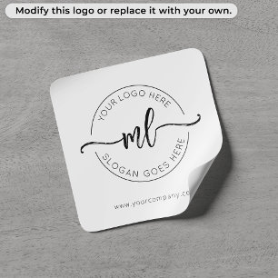 Business Logo Minimalist Custom Monogram Initials Square Sticker