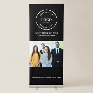Business Logo Minimalist Custom Photo Black Retractable Banner