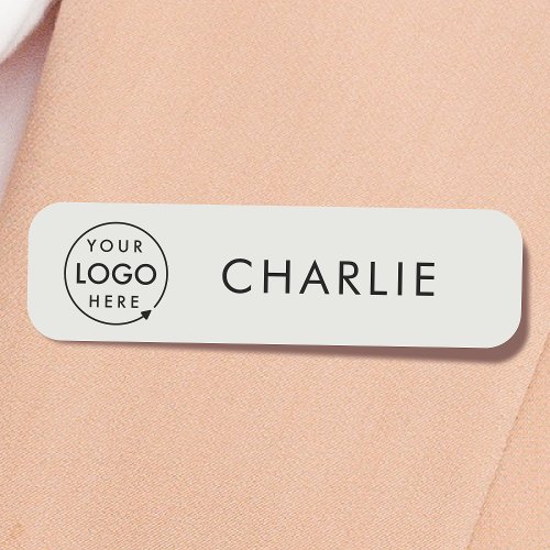 Business Logo  Minimalist Gray Employee Staff  Name Tag