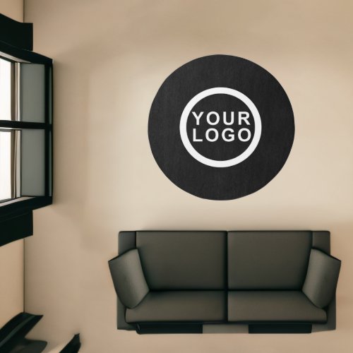 Business Logo Minimalist Modern Black Round Rug