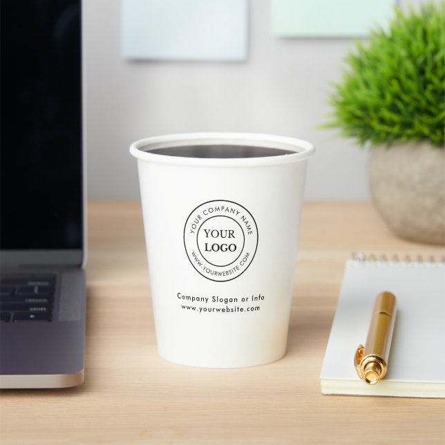 Business Logo Minimalist Modern Branded Paper Cups (Insitu)