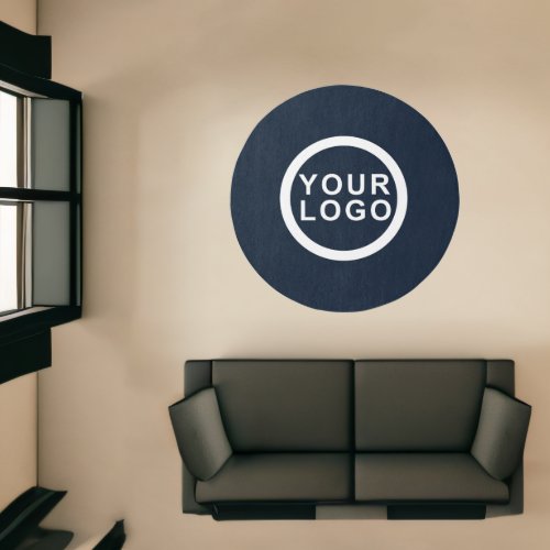 Business Logo Minimalist Modern Navy Blue Round Rug