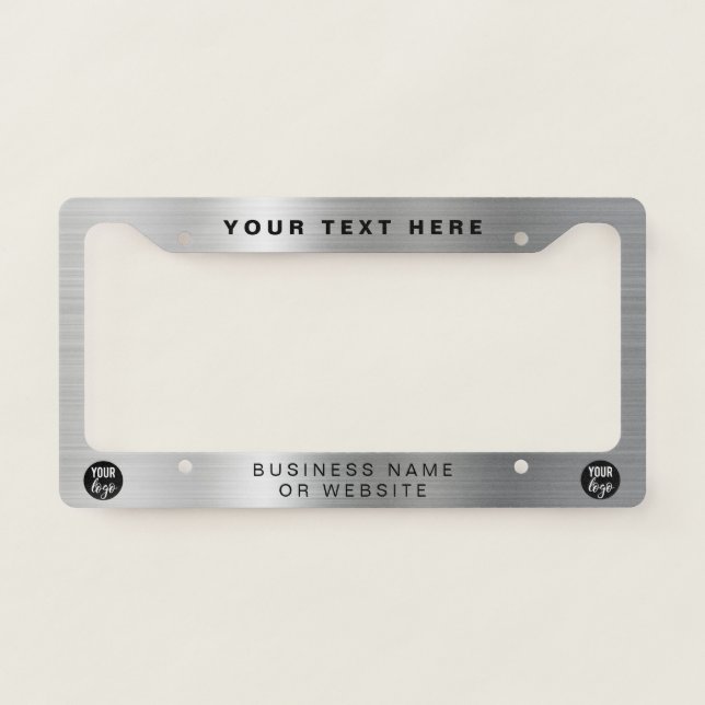 Business Logo  Minimalist Professional Silver License Plate Frame (Front)