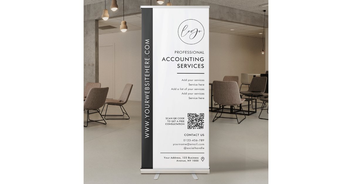Business Logo Minimalist QR Code Promotional Retractable Banner | Zazzle