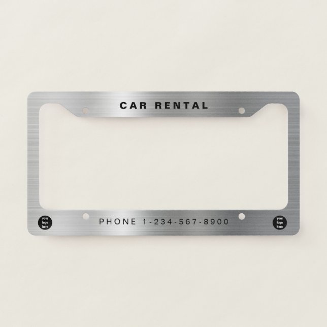 Business Logo Minimalist Silver Car Rental License Plate Frame (Front)