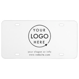Business Logo   Minimalist Simple Clean White License Plate