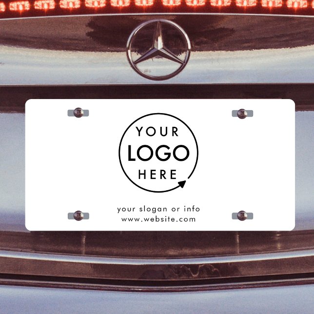 Business Logo | Minimalist Simple Clean White License Plate (Minimal white company branded professional license plate for small business vehicle fleet promotion.)