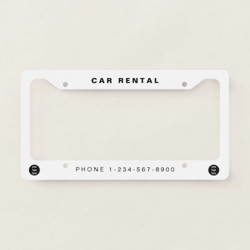 Business Logo Minimalist White Car Rental License Plate Frame