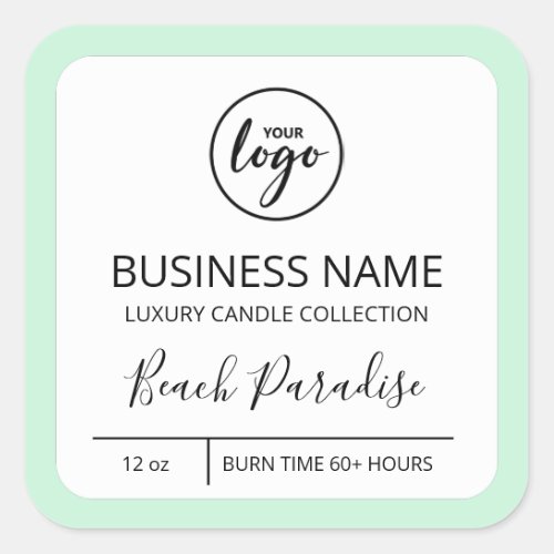 Business Logo Mint Border Soy Candle Labels