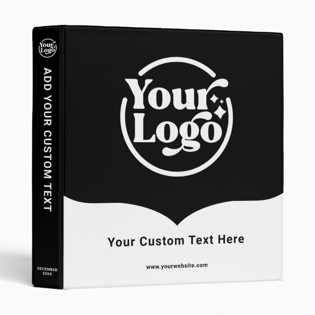 Business Logo Modern Black and White Company 3 Ring Binder (Front/Spine)