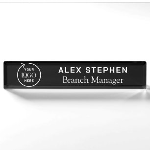 Business Logo Modern Black Company Office Desk Name Plate
