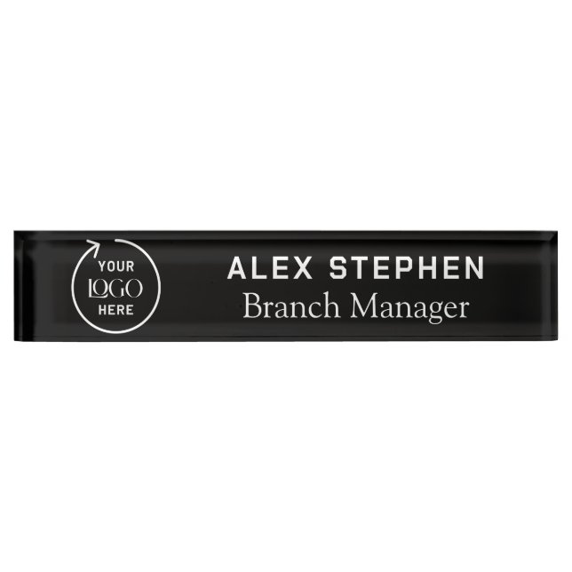 Business Logo | Modern Black Company Office  Desk Name Plate (Front)