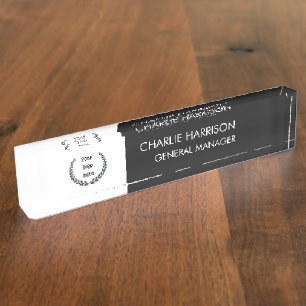 Business Logo Modern Black Company Office Desk Name Plate