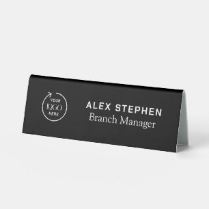 Business Logo Modern Black Desk Name Plate Table Tent