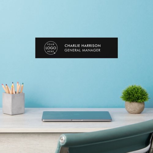 Business Logo  Modern Black Desk Name Plate Wall Decal
