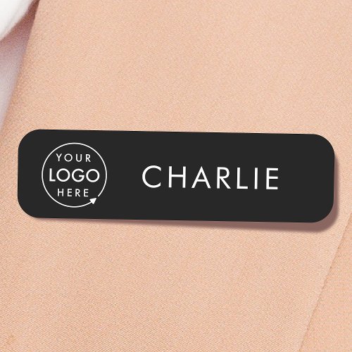 Business Logo  Modern Black Employee Staff Name Tag