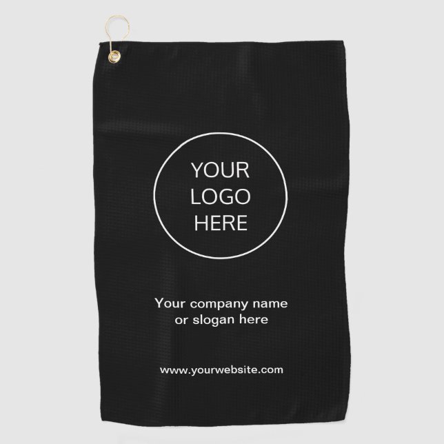 Business Logo Modern Black Golf Towel (Front)