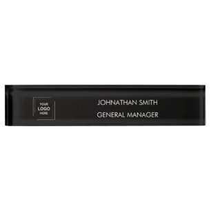 Business Logo Modern Black Office Desk Accessory Name Plate