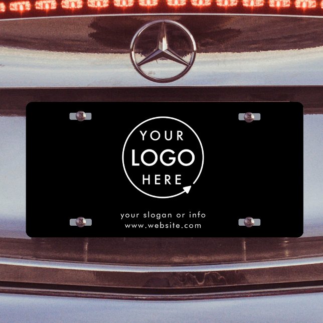 Business Logo | Modern Black Professional Branded License Plate (Sleek black company branded professional license plate for small business vehicle fleet promotion.)