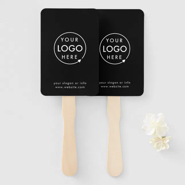 Business Logo | Modern Black Promotional Hand Fan | Zazzle