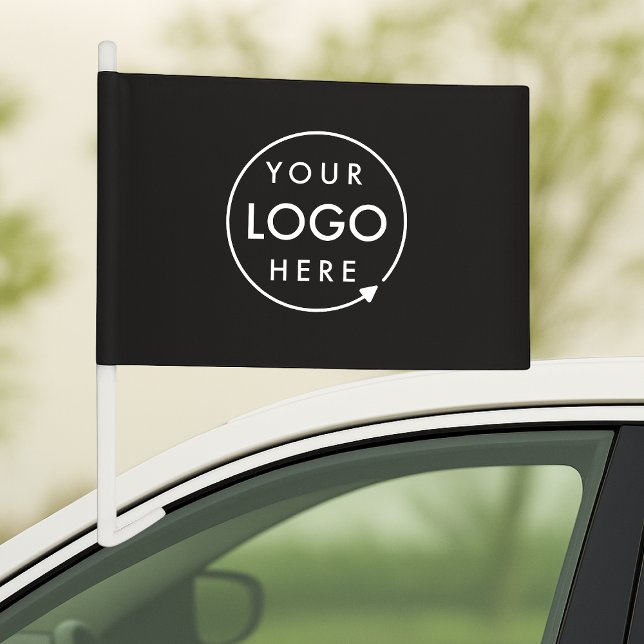 Business Logo | Modern Black Stylish Professional Car Flag (Sleek black company branded car flag signage for business promotion & vehicle brand marketing.)
