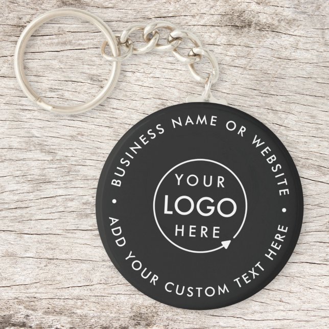 Business Logo | Modern Black Stylish Professional Keychain (Sleek black company branded keychains for small business office keys, gifting & promotional swag.)