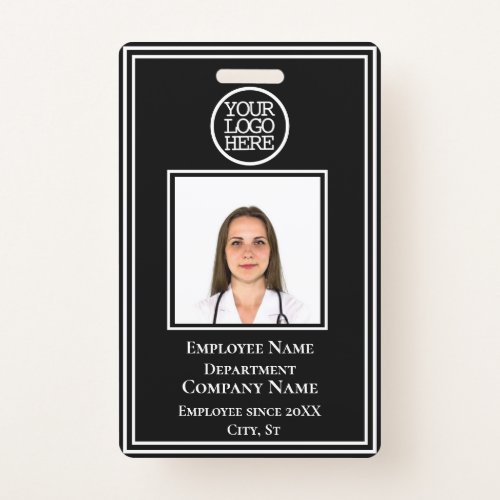 Business Logo Modern Black White Photo Employee Id Badge