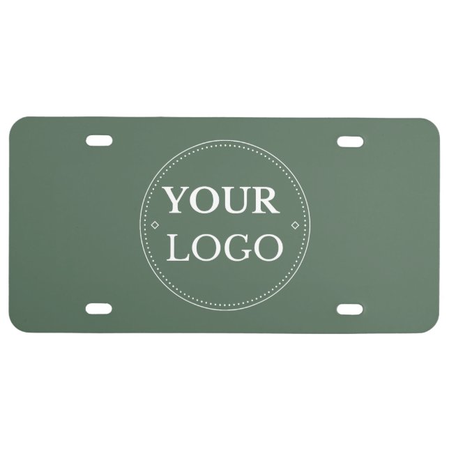 Business Logo Modern Branded Sage Green License Plate (Front)