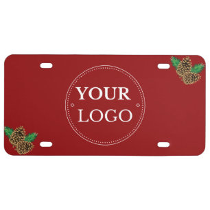 Business Logo Modern Christmas Pine Cones Red License Plate