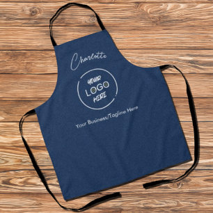 Business Logo Modern Company Branded Dark Denim Apron
