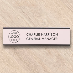 Business Logo Modern Employee Staff Blush Pink Door Sign