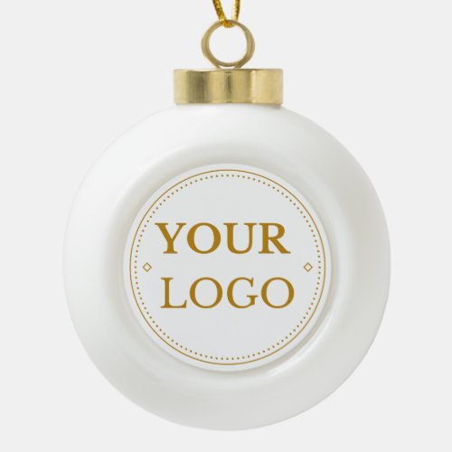 Business Logo Modern Gold Script Ceramic Ball Christmas Ornament