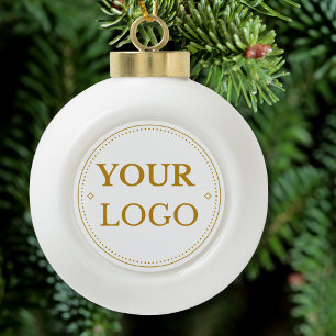 Business Logo Modern Gold Script Ceramic Ball Christmas Ornament