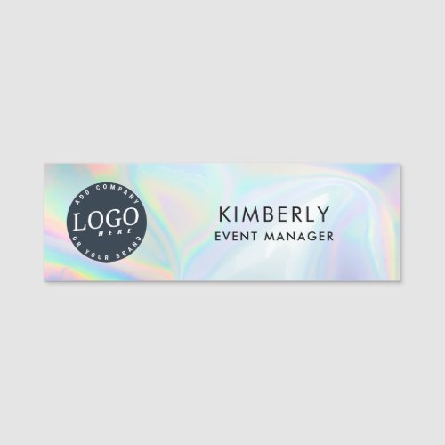 Business Logo Modern Iridescent Employees Name Tag