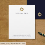 Business Logo Modern Luxury Letterhead<br><div class="desc">A luxurious custom business letterhead template in a modern dual-sided style with a clean simple white front and solid navy blue back. This elegant template can be easily updated with your company logo and letterhead footer including your company's name, address, and contact information. The solid navy blue back features the...</div>